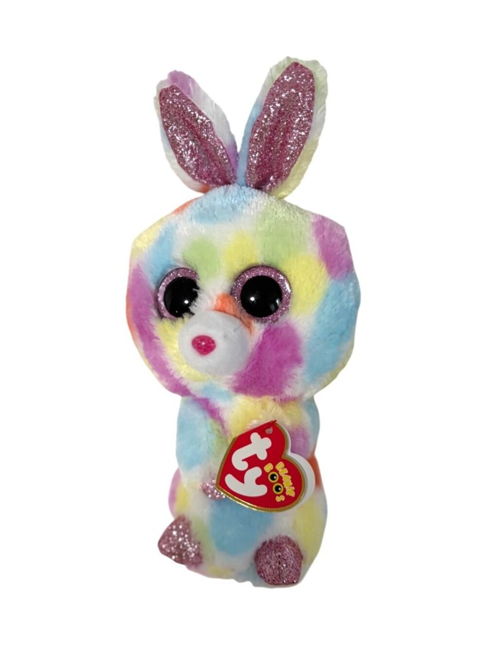 New Ty Beanie Boos Bloomy Bunny Rabbit Polka Dot Pink Sparkle Eyes Ears Paws